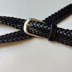 Women's Black Braided Leather Belt with Silver Buckle size L